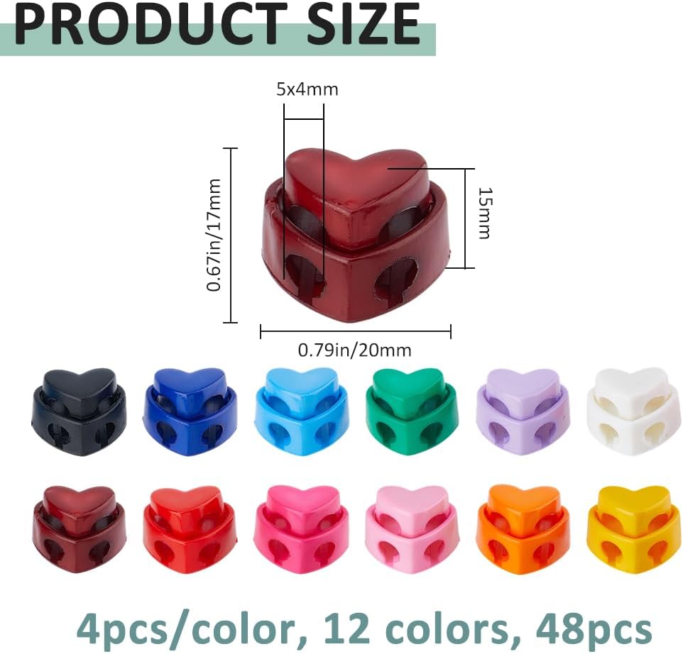SUPERFINDINGS 44Pcs 11 Colors Heart Heart Knitting Needle Stoppers Plastic Cord Locks Colorful Knitting Needle Point Protector Adjustable Cord Stop Slider End Fastener for Drawstrings Crochet Supplies - Image 2
