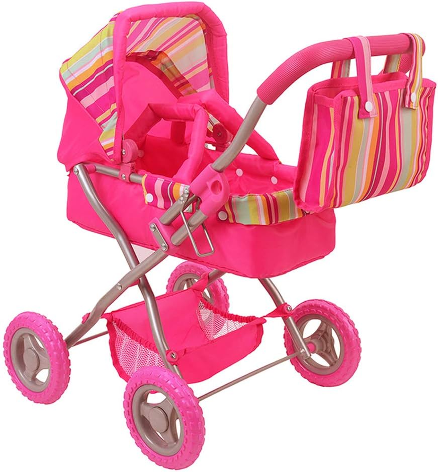 CUBY My First Doll Stroller, 2 in 1 Toy Pram, Doll Deluxe Jogging Stroller Lightweight with Removable Bassinet and Diaper Bag, Children's Day Gift for Kids