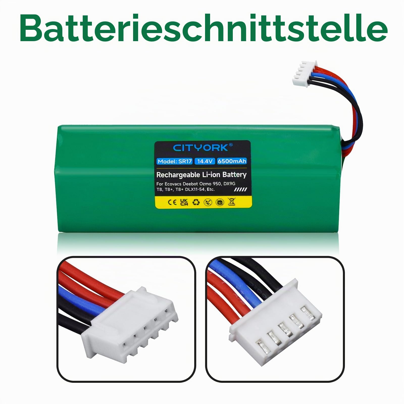CITYORK Li-ion 6500mAh Ersatz Akku für Yeedi Vac 2 pro/Vac 2/Vac max, Akku für Ecovacs Deebot Ozmo 950, Ozmo 950 DX9G Staubsauger Roboter Ersatzakku