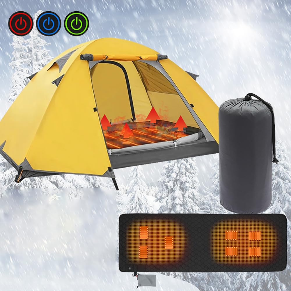 Pongnas USB-Heizmatte, 7-Zonen-Wärme-Isomatte, Einstellbare Temperatur, Campingmatte mit Aufbewahrungstasche für den Innen- und Außenbereich (BLUE)