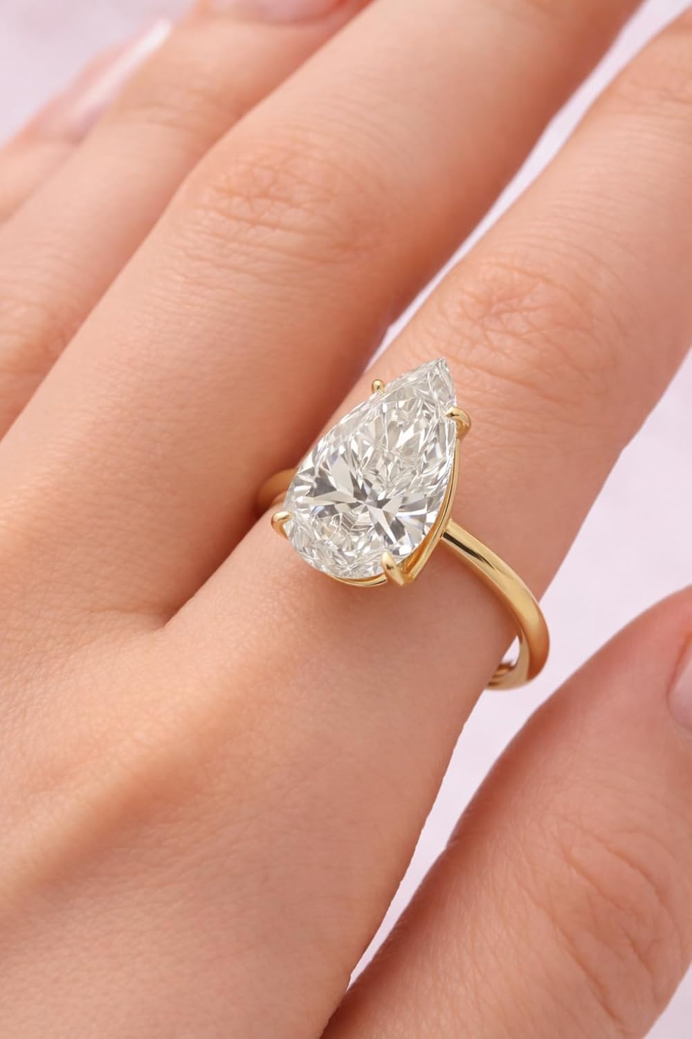 14 x 12 mm Pear Cut CZ Diamond Engagement Ring for Women, Silver with Gold Plating, Solitaire Wedding Ring, Gift for Her, Sizes 3–14