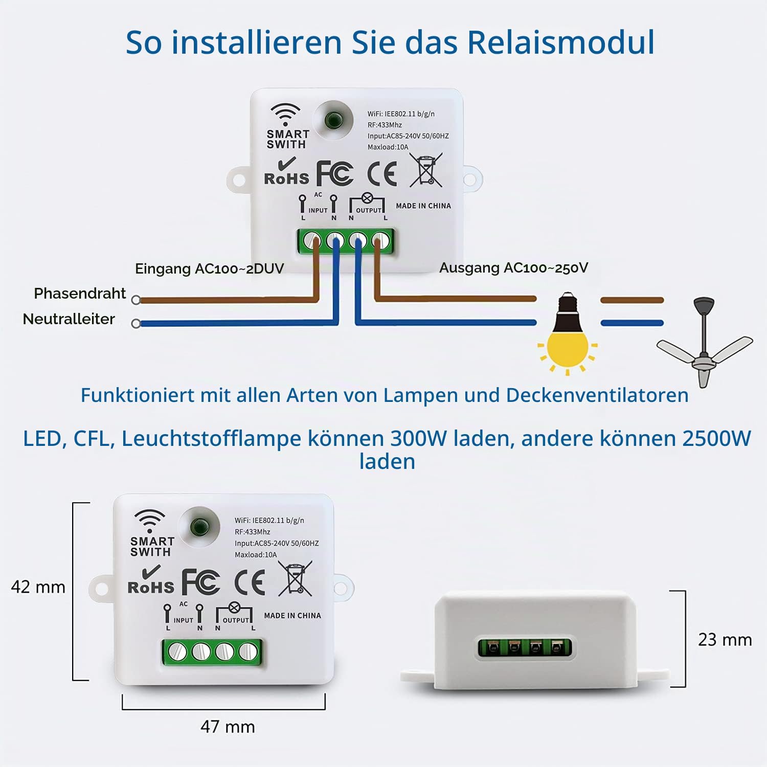 DieseRC Mini Wireless WiFi Switch, 2500W 10A RF Relais Fernbedienung 3 Empfänger mit 1 Wireless Wandschalter, Smart Control per Telefon über Tuya APP, Kompatibel mit Alexa/Google Home