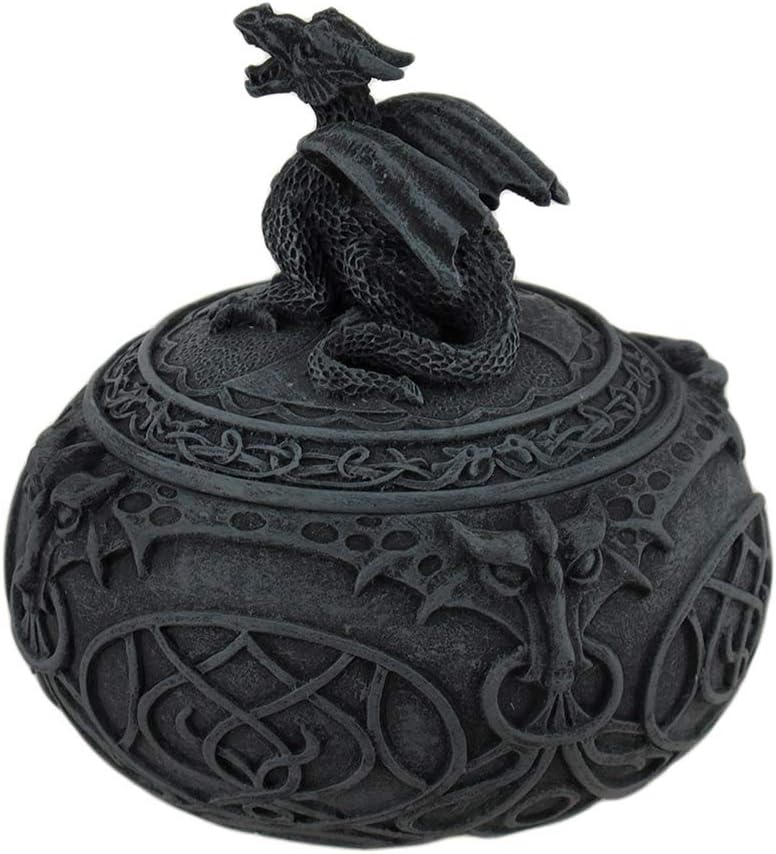 Zeckos Stone Finish Dragon Globular Shaped Trinket Box