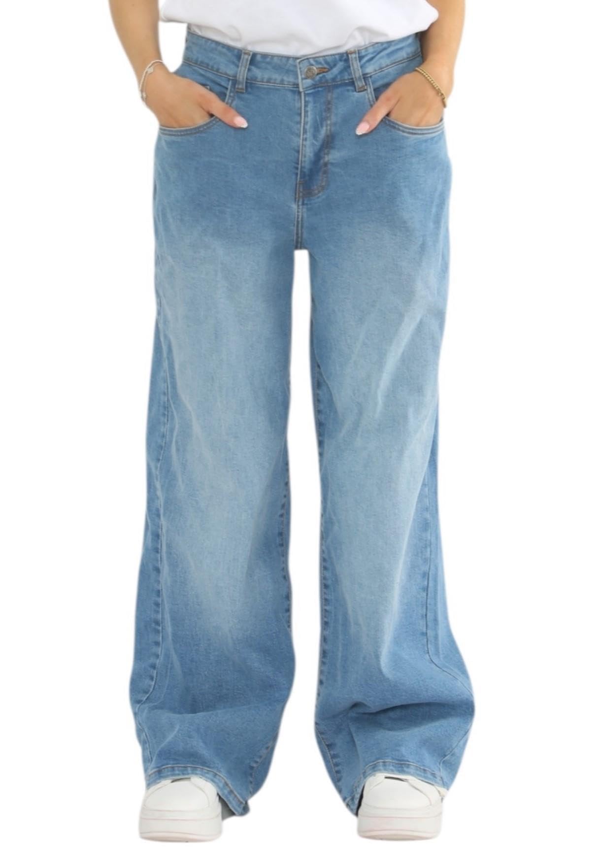 MYT Womens Wide Leg Jeans Ladies Baggy Loose High Waisted Stretch Denim Pants Light Blue 22 Regular