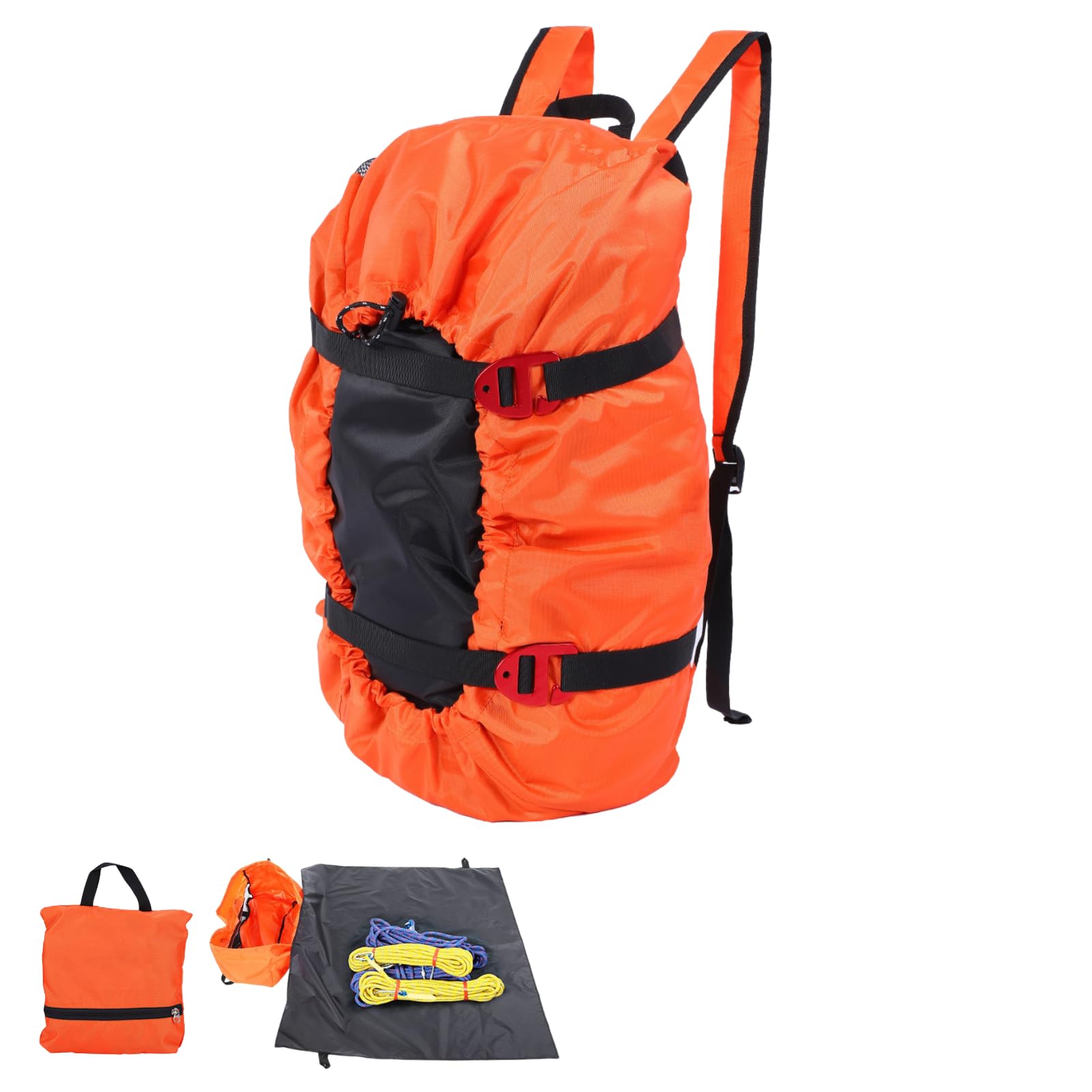 Bolsa de Escalada en Roca Impermeable Plegable, Kit de Cuerda de 3 Colores, Correa de Hombro para Senderismo y Camping (Naranja)