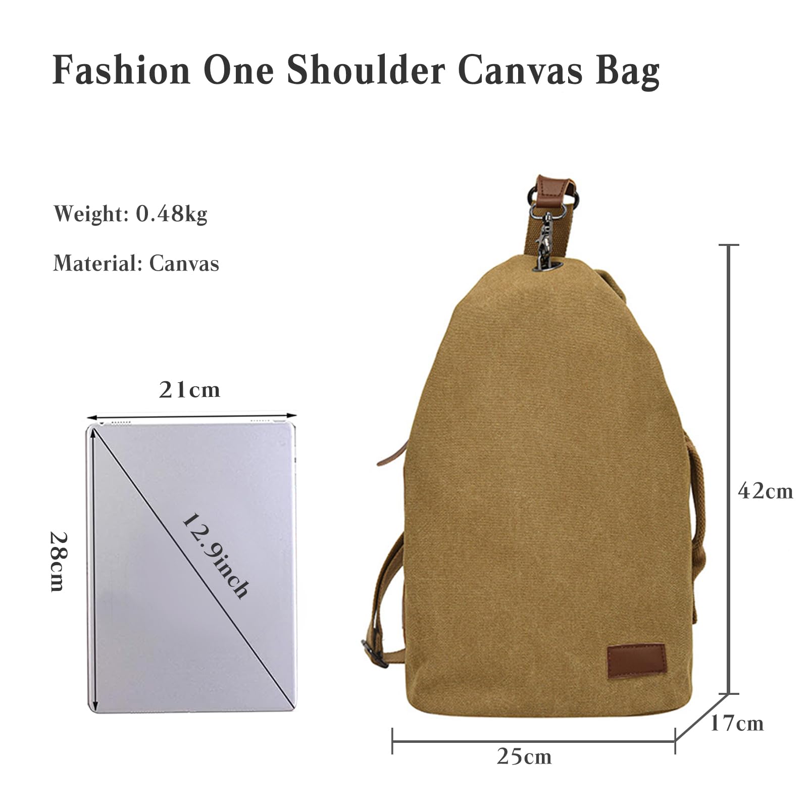 CORIOS Unisex Brusttasche Sling Rucksack Herren Damen Canvas Schultertasche Leicht Crossbody Umhängetasche Sporttasche Beiläufig Chest Bag Crossover Daypack für Reise Wandern Laufen Klettern Khaki