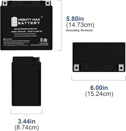 Miniatura 2 de Mighty Max Battery YTX14L-BS Batería para Harley-Davidson 883CC XL, XLH (Sportster) 2005