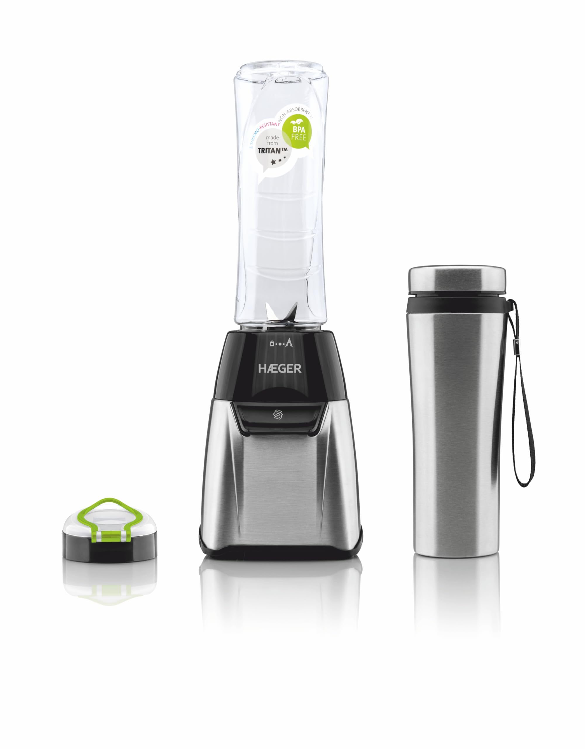 HAEGER Blender stołowy Sportowy ze stali nierdzewnej - 350 W, Szkło TRITAN 600 ml, Dzbanek termiczny