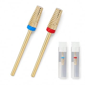 2 Pcs 3/32" 5 in 1 Professional Carbide Nail Drill Bits Sets with Case, 2 Pack Tungsten Safety Drill Bits Tech Cuticle Bit Fast Remove for Manicurist Nail Salon Manicure Pedicure Gel Polishing Gold