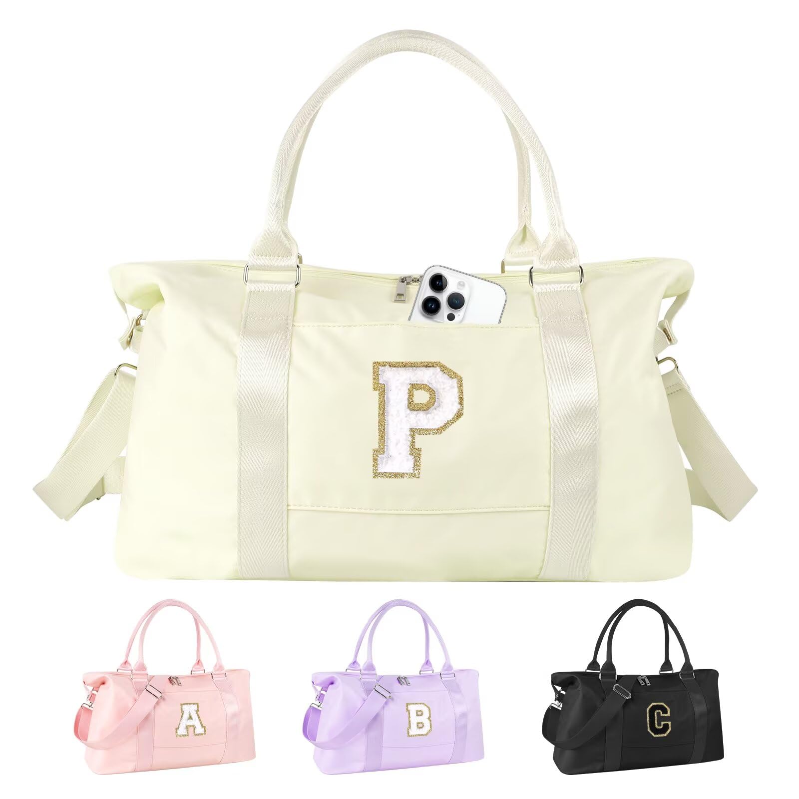 Dance Gym Duffel Bag for Teen Girls, Personalized Initial Travel Weekender Bag,Cute Overnight Carry On Duffle for Women,Sports Travel Cheer Bag,