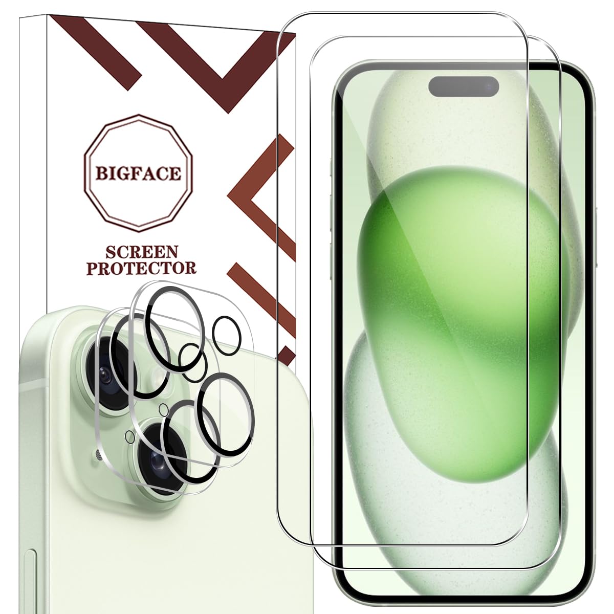 compatible with iphone 15 plus screen protector + camera lens protectors, [2 + 2 pack] premium hd clear tempered glass, anti-bubble 3d curved accuracy film for iphone 15 plus(6.7 inch)