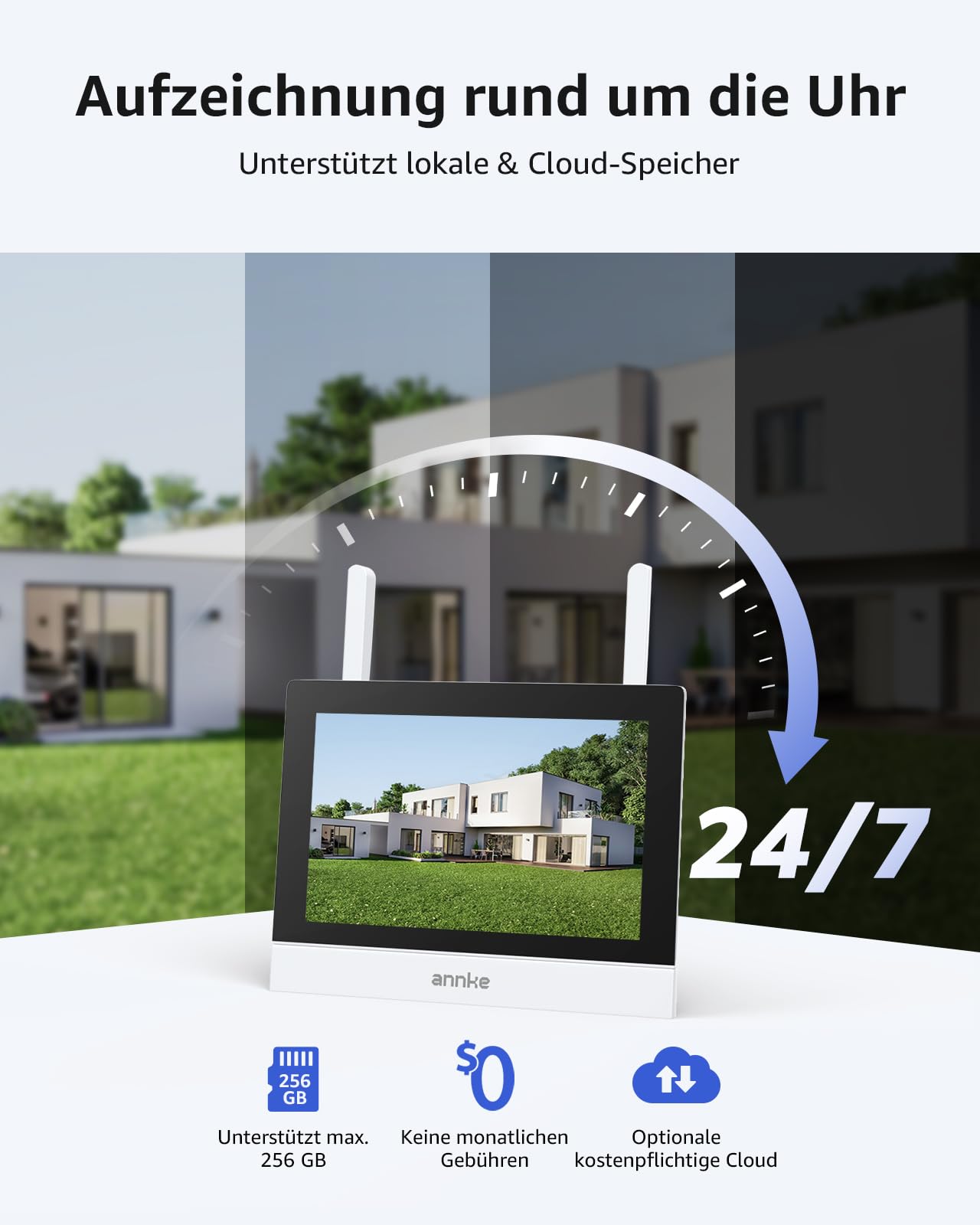 ANNKE Überwachungskamera Set mit Monitor, 7" Touchscreen NVR Bildschrim mit 2X 2K WiFi Kamera, Vollmetallmaterial, Farbnachtsicht, 2-Wege-Audio, Personenerkennung, Arbeiten ohne WLAN, 64GB Karte