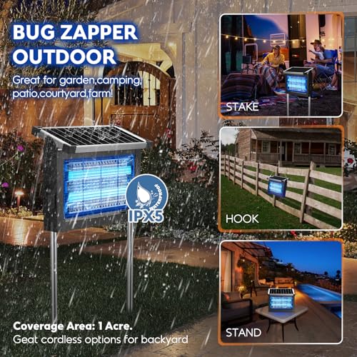 Solar Bug Zapper 4500V Waterproof Mosquito Zapper Fly Traps Outdoor Patio - image 5