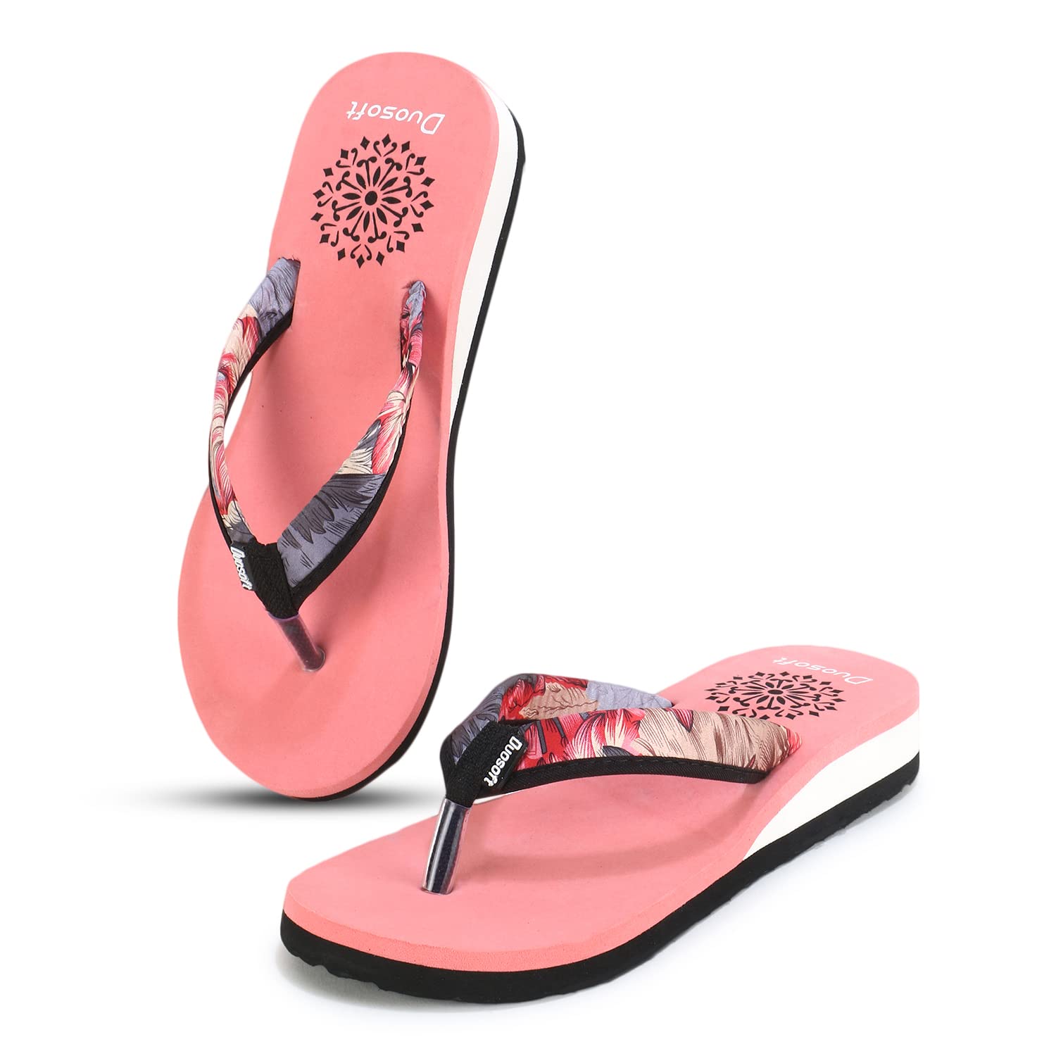 Doctor Walk Women's Floral Print Flip Flops, Mint Green, Comfort Platform Sandals