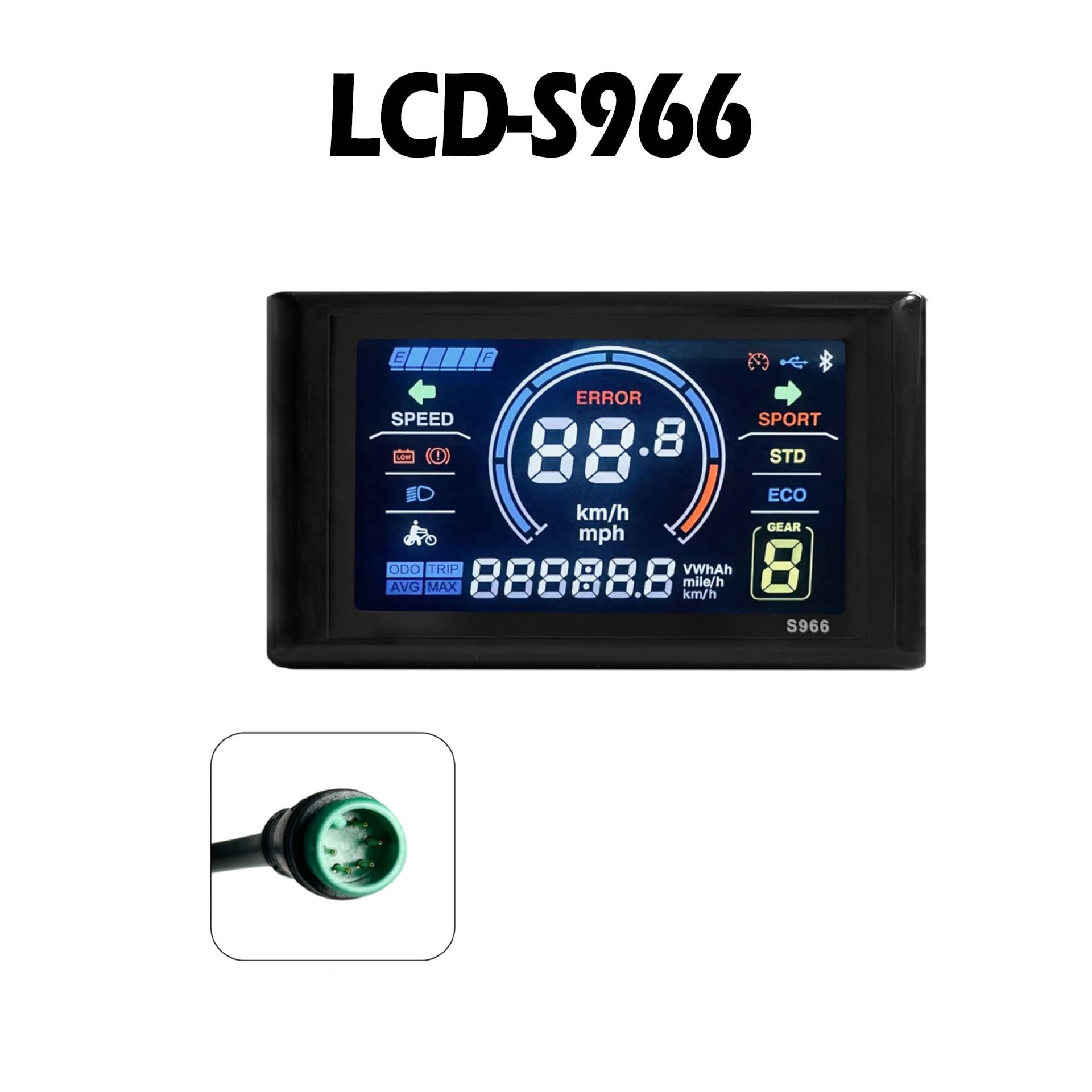 Pantalla para Ebike, Pantalla Inteligente LCD S966 para Bicicleta Eléctrica