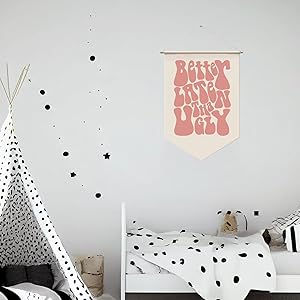 Better Late Than Ugly, Funny Vintage Hanging Banner Wall Art, Girls Room Wall Decor, Funny Retro Wall Hanging, Funny Bathroom Wall Banner, Vintage Wall Decor, Girl's Room Decor, Gift for Her