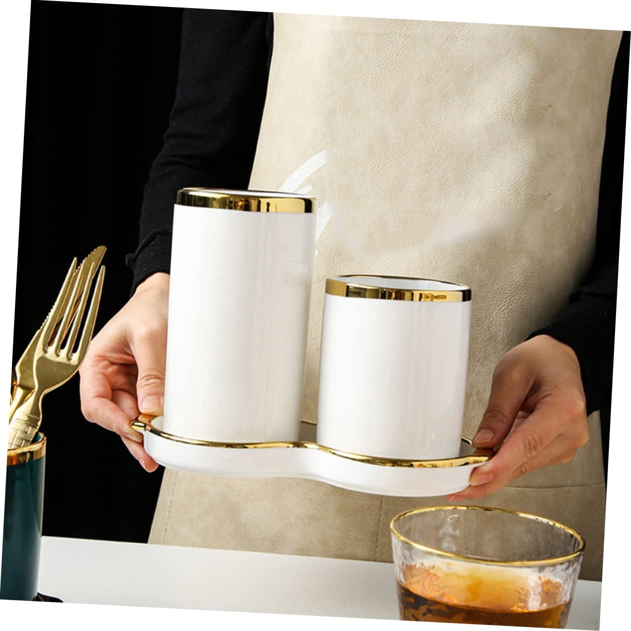 Cabilock Ceramic Silverware Storage Basket Lid Chopsticks Holder Kitchen Supply Rack Drain Rack Chopsticks Storage White for Dining Table