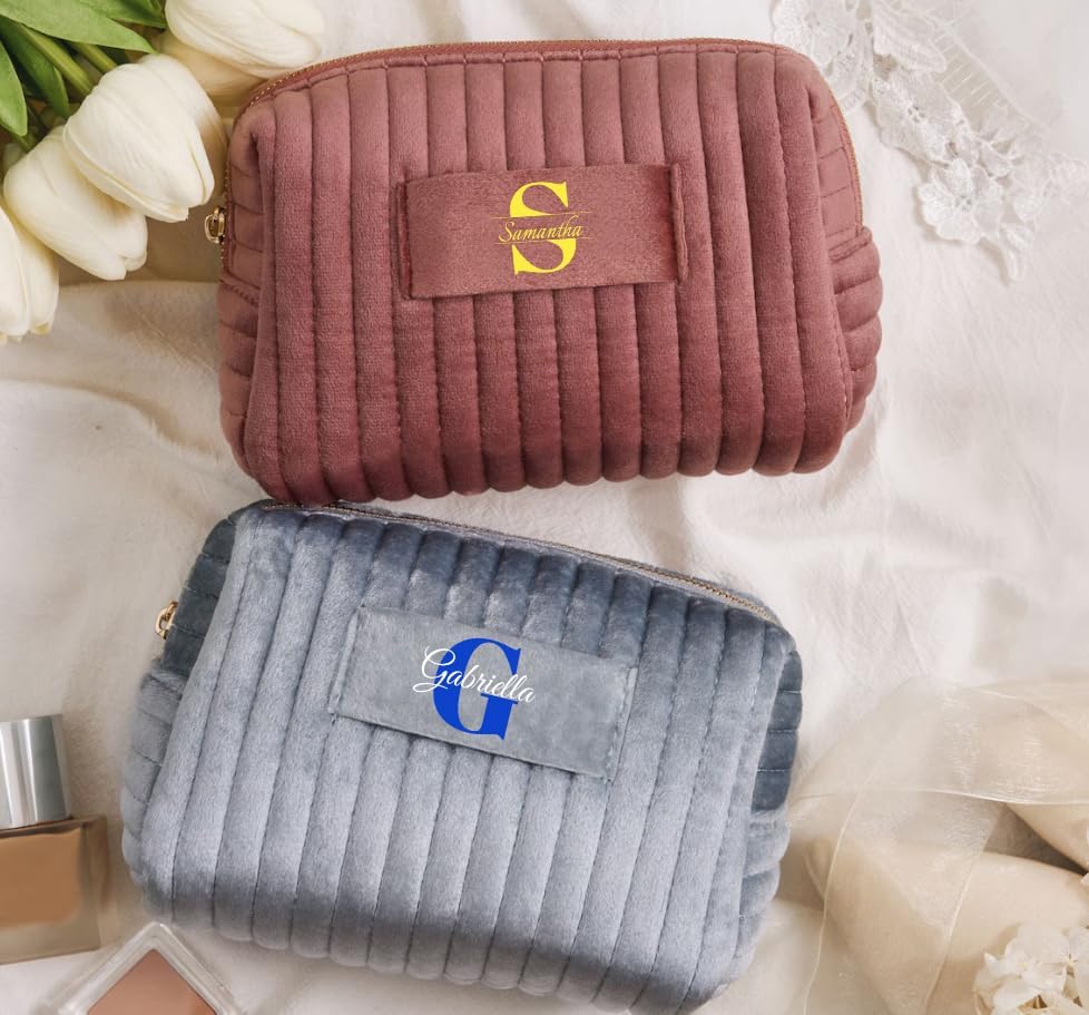 Name Designed Makeup Cosmetic Bags Big for Travel Women,Organizer Case Signature Customizable,Personalized Wide-open Pouch Purse for Essentials Toiletries Accessories Brushes with Zipper,Custom Gift