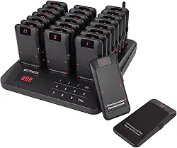 Retekess Sistema De Pager Para Restaurantes Td157P, Campainhas Filas Espera, Conjunto Pagers Bolso Hóspedes Com Vibração, Pisca-Pisca E Campainha, 24 Bipes Praça Alimentação