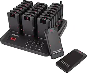 Retekess Sistema De Pager Para Restaurantes Td157P, Campainhas Filas Espera, Conjunto Pagers Bolso Hóspedes Com Vibração, Pisca-Pisca E Campainha, 24 Bipes Praça Alimentação