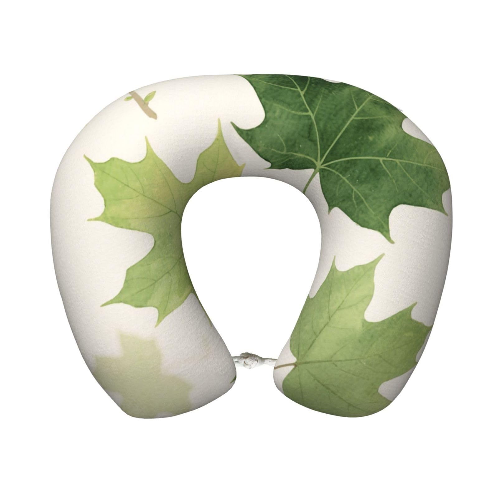 FekiLoot Travel Pillow for Sleeping, Green Maple Leaves Travel Neck Pillow Comfortable U Shape Memory Foam Neck Rest Support Portable Travel Accessories Suitable for Airplane Car Office