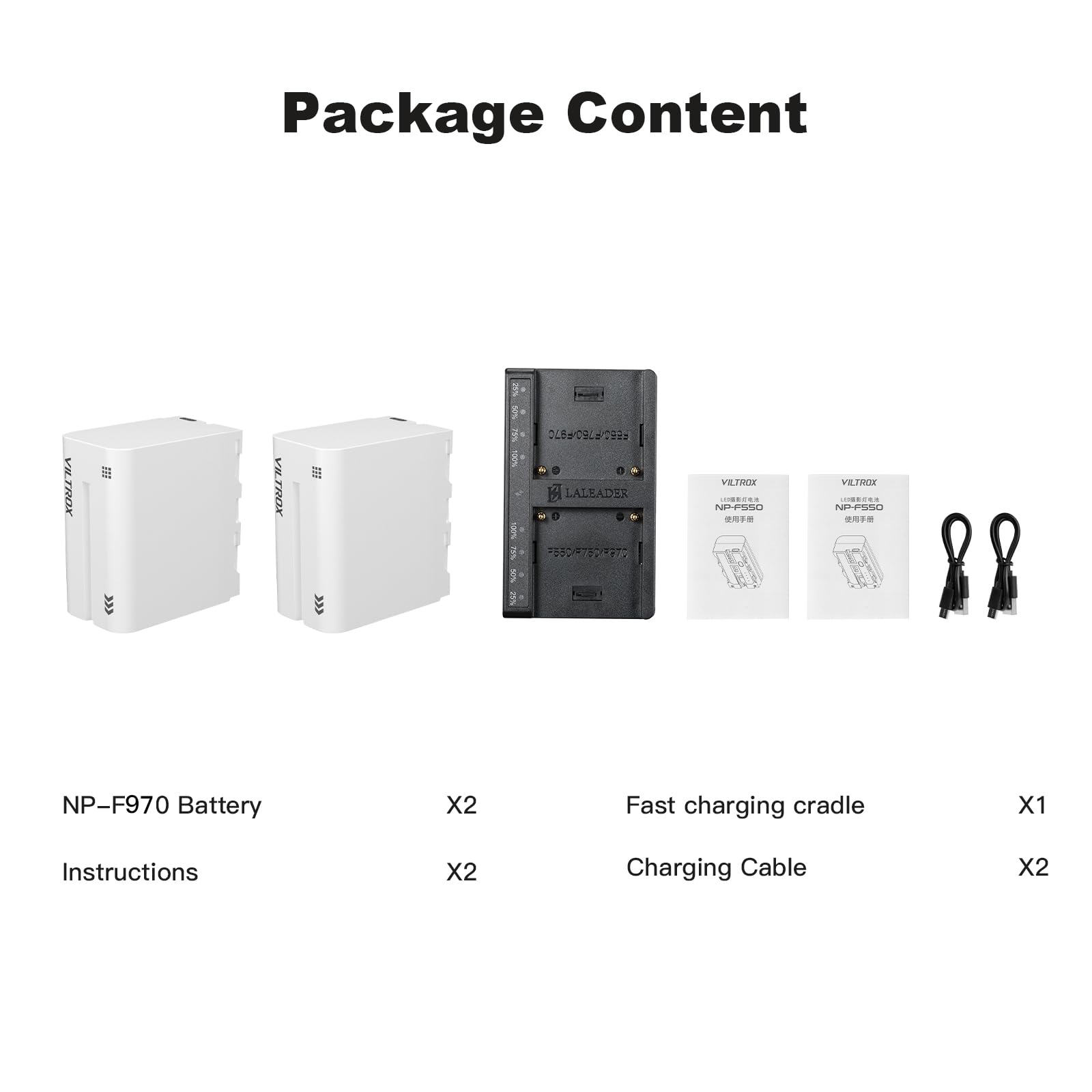 VILTROX 2-Pack NP-F970 Batteria di ricambio Batteria e Smart LED Caricatore doppio USB-C compatibile con Sony NP-F970 F960 F950 F770 F750 F570 F550 per Godox VILTROX Neewer Videocamera/Monitor/Camera
