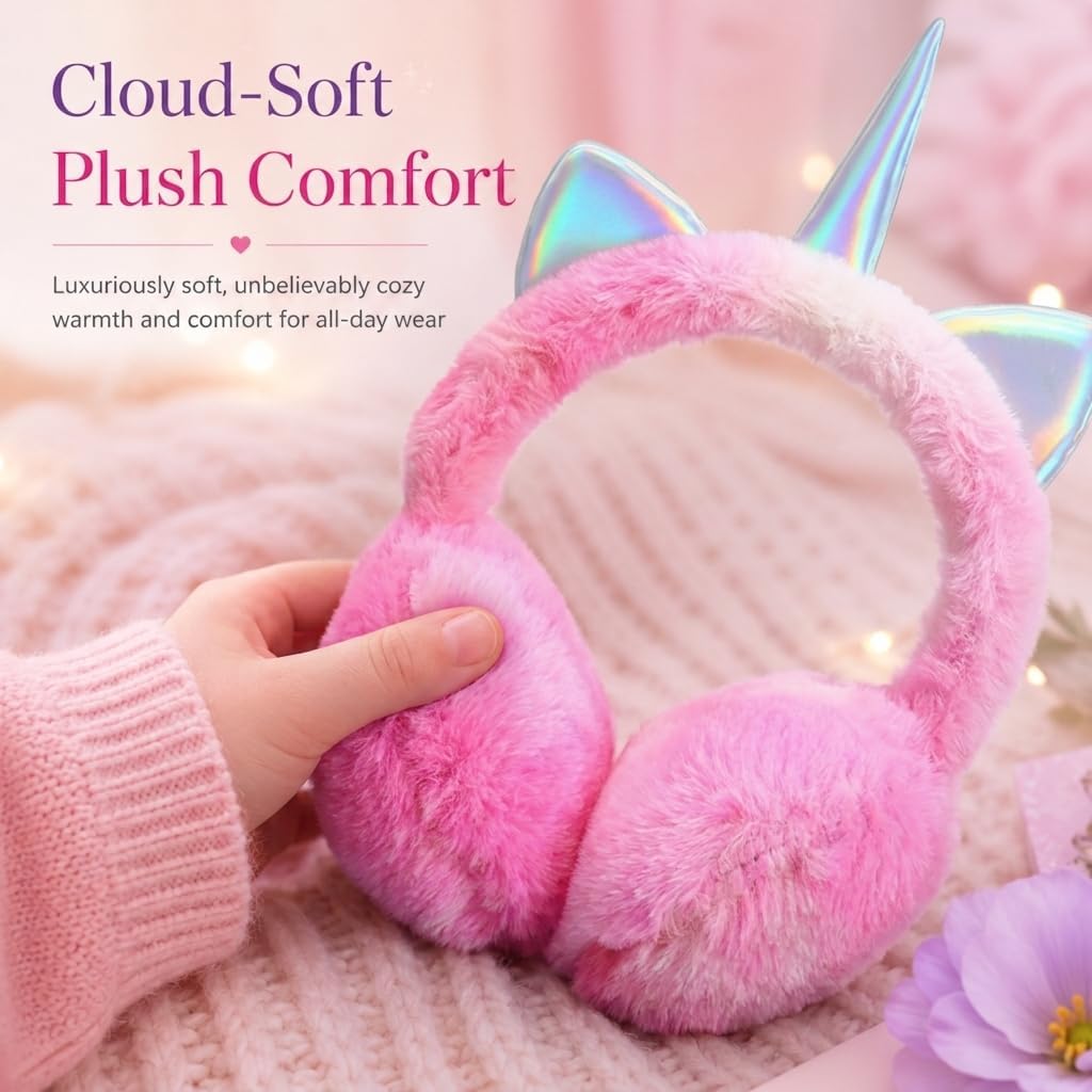 ZTL Unicorn Earmuffs for Girls Kids Women Soft Plush Ear Warmers Winter Ear Muffs
