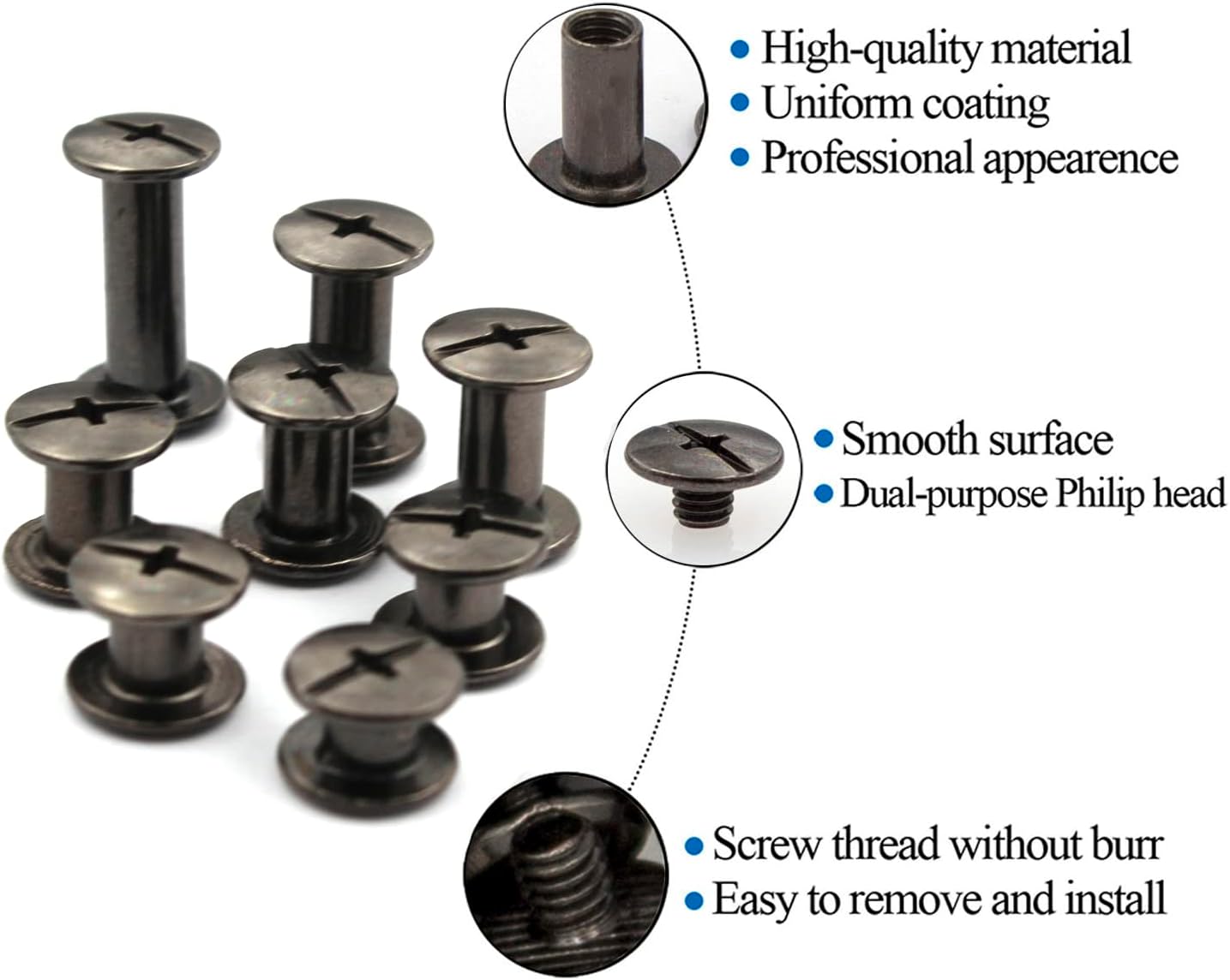 120Pcs Black Chicago Screws Assorted Kit 8Size Gun Metal Leather Rivets 3/16" Screw Rivet Phillip Head Book Binding Posts Nail Rivet Chicago Bolt for DIY Leather Craft (M5x4/5/6/7/8/10/12/15)