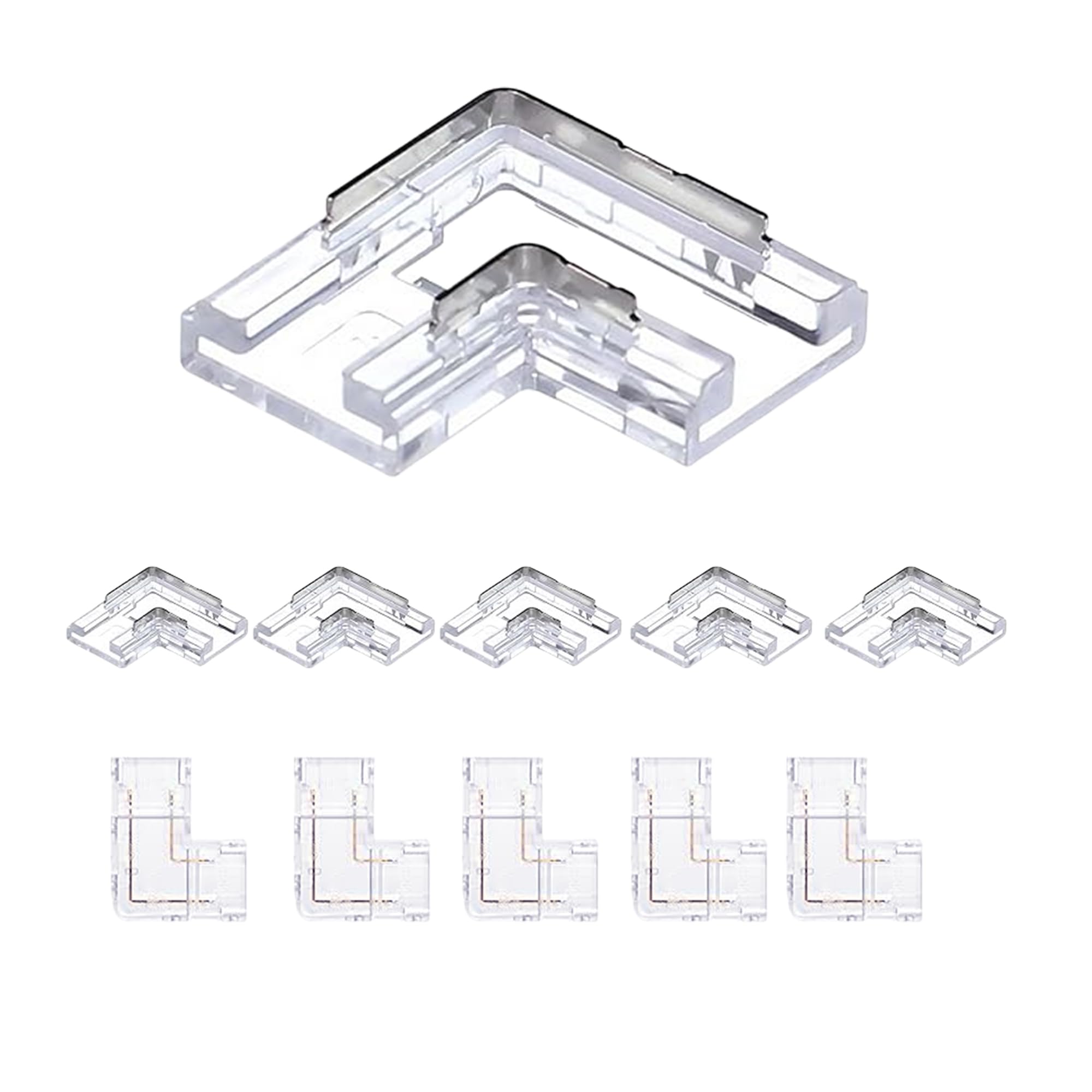 Clearhill 10mm 2Pin 10 Packs L-Shape Press-in Assembly COB Led Strip Connectors,Ultra Slim,90°Right Angle Corner Joints for Single Color 5V/12V/24V Light Strips,Transparent Terminal,Safe Connection