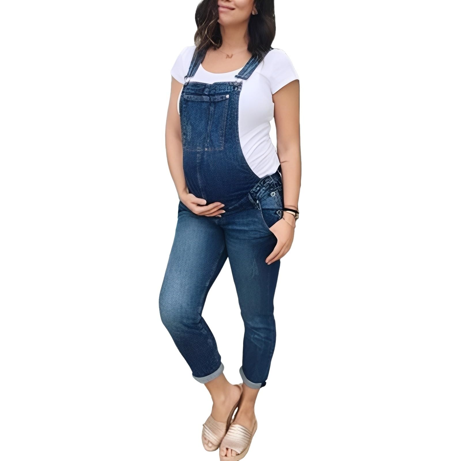 Mono de Maternidad para Mujer Cómodo Vaqueros de Maternidad Mono Mujer Elegante Peto Jumpsuit Primavera Pantalones Tallas Grandes Holgados de Pierna Pantalones Largos Casual
