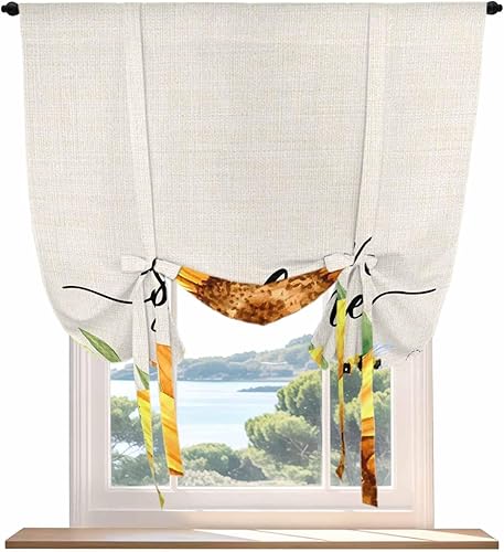 Cortinas con lazo de girasol para cocina, baño, dormitorio, ventanas de 54 pulgadas de largo, cortinas con bolsillo para barra, cortina de cortina