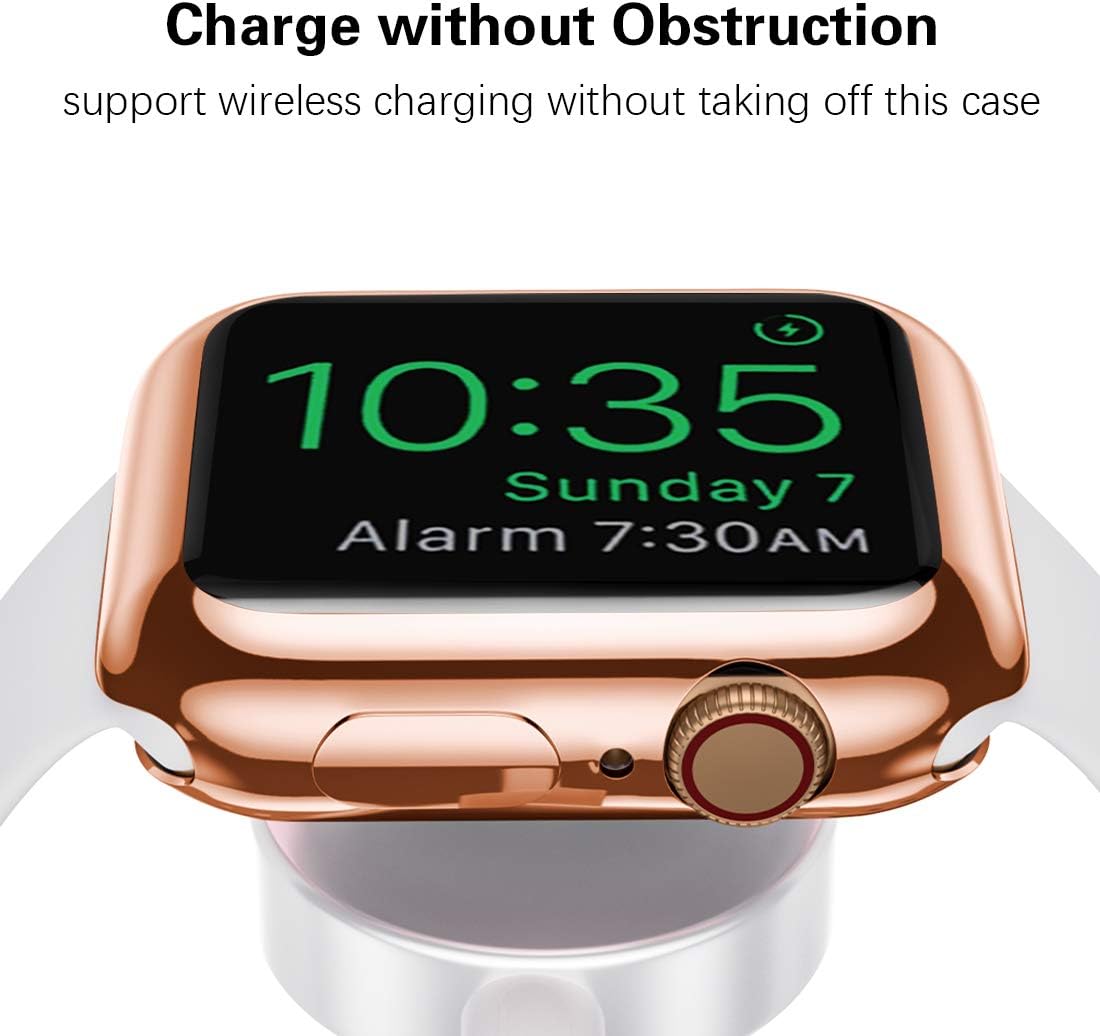 Mastten 2-Pack Case Compatible with Apple Watch Case Series 6 44mm, Full Protective TPU HD Ultra-Thin Cover Compatible with Apple Watch Screen Protector 44mm, Rose Gold, Clear