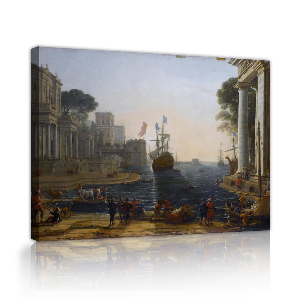 TOANGWALL Scenic Seaport Landscape Canvas Wall Art Bedroom Claude Lorrain Odysseus Returns Chryseis to Her Father Painting Framed Prints for Lounge Decor 85x100cm