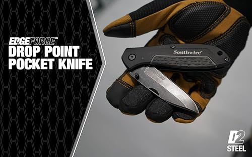 Miniatura 3 de Southwire Tools & Equipment Cuchillo de bolsillo DPKD2 EDGEFORCE, hoja de 3.26 pulgadas, acero D2, acabado de óxido negro lavado a la piedra para