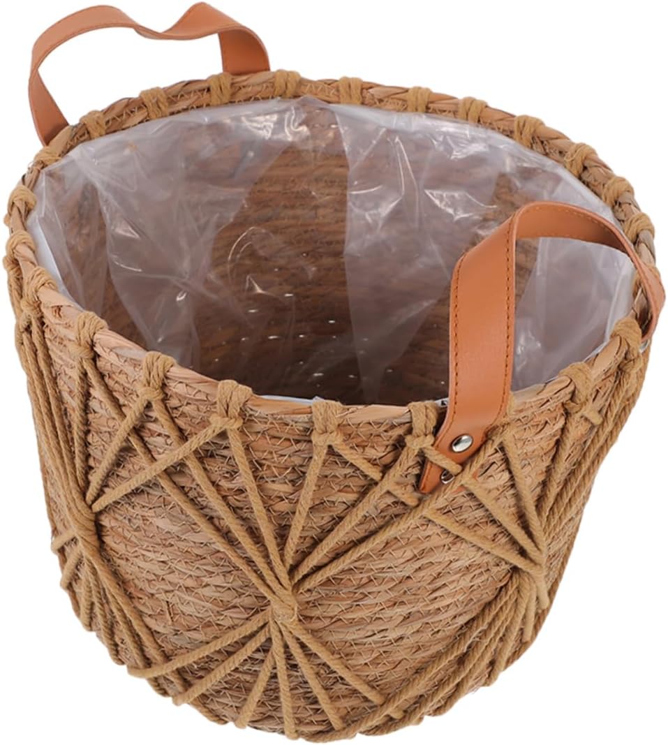 BESPORTBLE Portable Woven Flower Basket Handle Multi-purpose Storage for Garden Gatherings Rustic Home Decor and Outdoor Events Natural Material Design