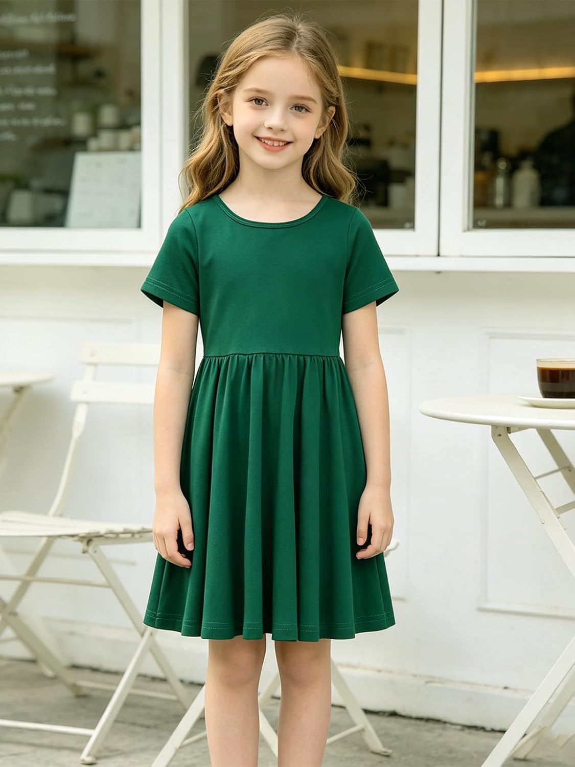Girls Short Sleeve Summer Skater Twirl T-Shirt Dresses 3-10Y