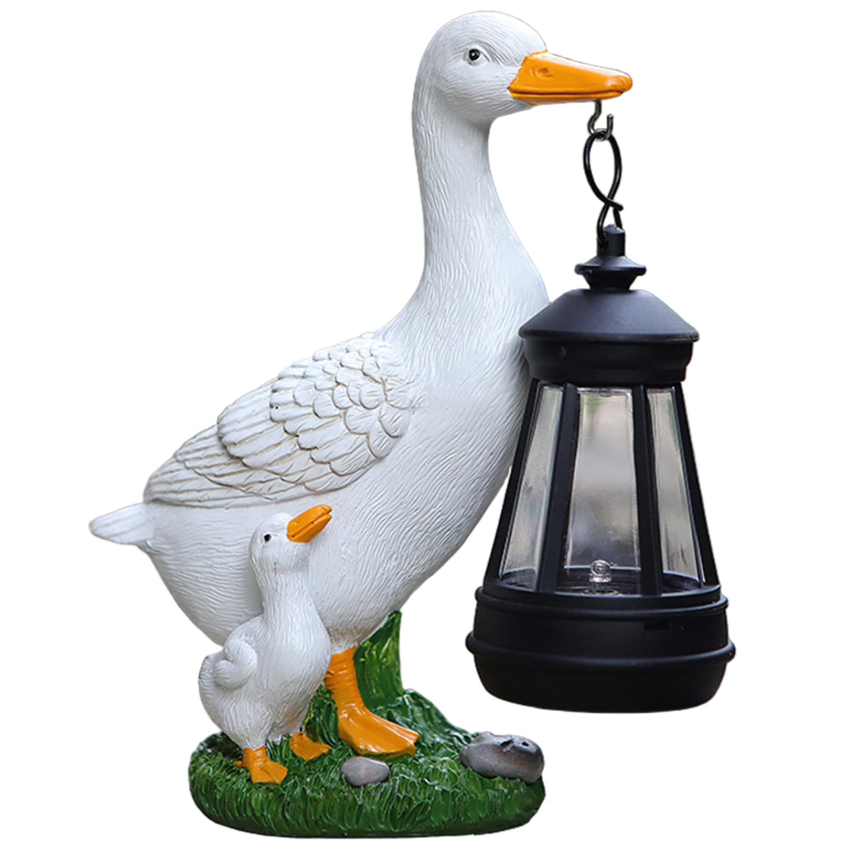 Hbbgdiy Duck Statue with Solar Lantern, Realistic Mother & Baby Duck Garden Decor, Resin Outdoor Sculpture Light for Lawn, Yard, Patio, Landscape Decoration
