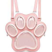 Cat Paw Ita Backpack for Women, Kawaii Clear Window Plush Display Bag with 5 Zipper Pockets, Adjustable Straps
