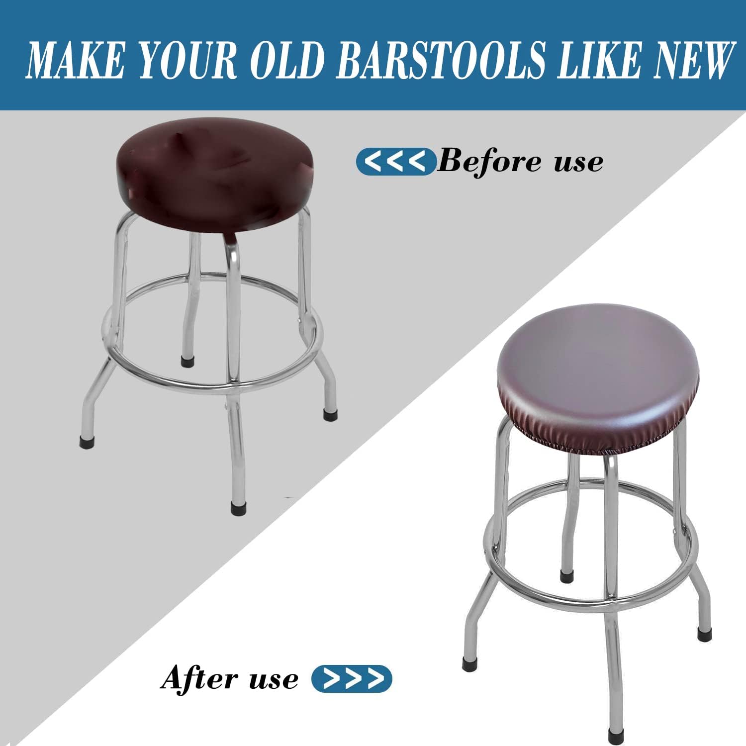 PU Bar Stool Covers, 4 Pack Waterproof Removable Washable Round Bar Stool Seat Covers with Elastic Bands for 13-18 Inch Stool Coffee