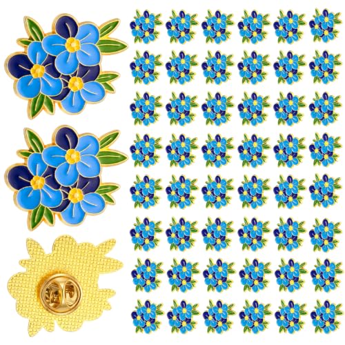 Image of Forget Me Not Flower Pins Bulk Gifts Memorial Pins Blue Flower Enamel Lapel Celebration of Life Funeral Favors