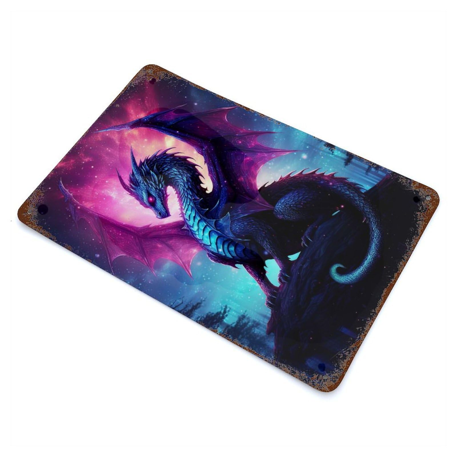 Retro Metal Sign with Fantasy Dragon in The Sky Design 11.8"x7.9", for Farmhouse, Kitchen And Entryway Decor, Shabby Chic Decor
