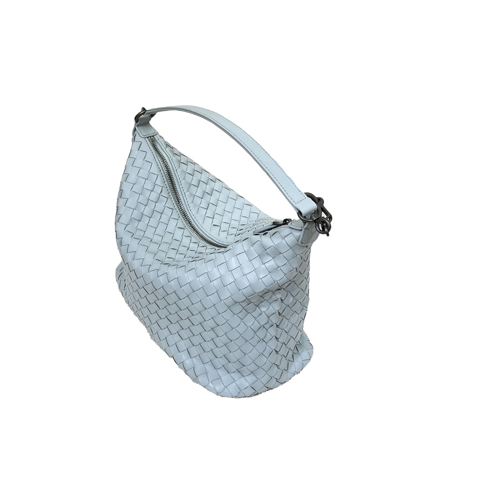 XIUNYIE Genuine Leather Woven Crossbody Bag for Women, Vintage Shoulder Handbag Detachable Strap Wristlet, Aqua Blue