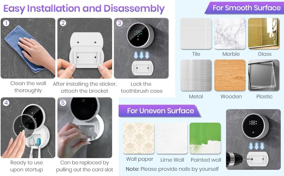 Wall Mounted Toothbrush Holder & Toothbrush Cleaner,Electric Toothbrush Holder, Razor Holder and Cleaner for Bathroom Accessory, with Auto Inductive Open/Close Cover, Clean, Dry for Home, Travel - Image 9