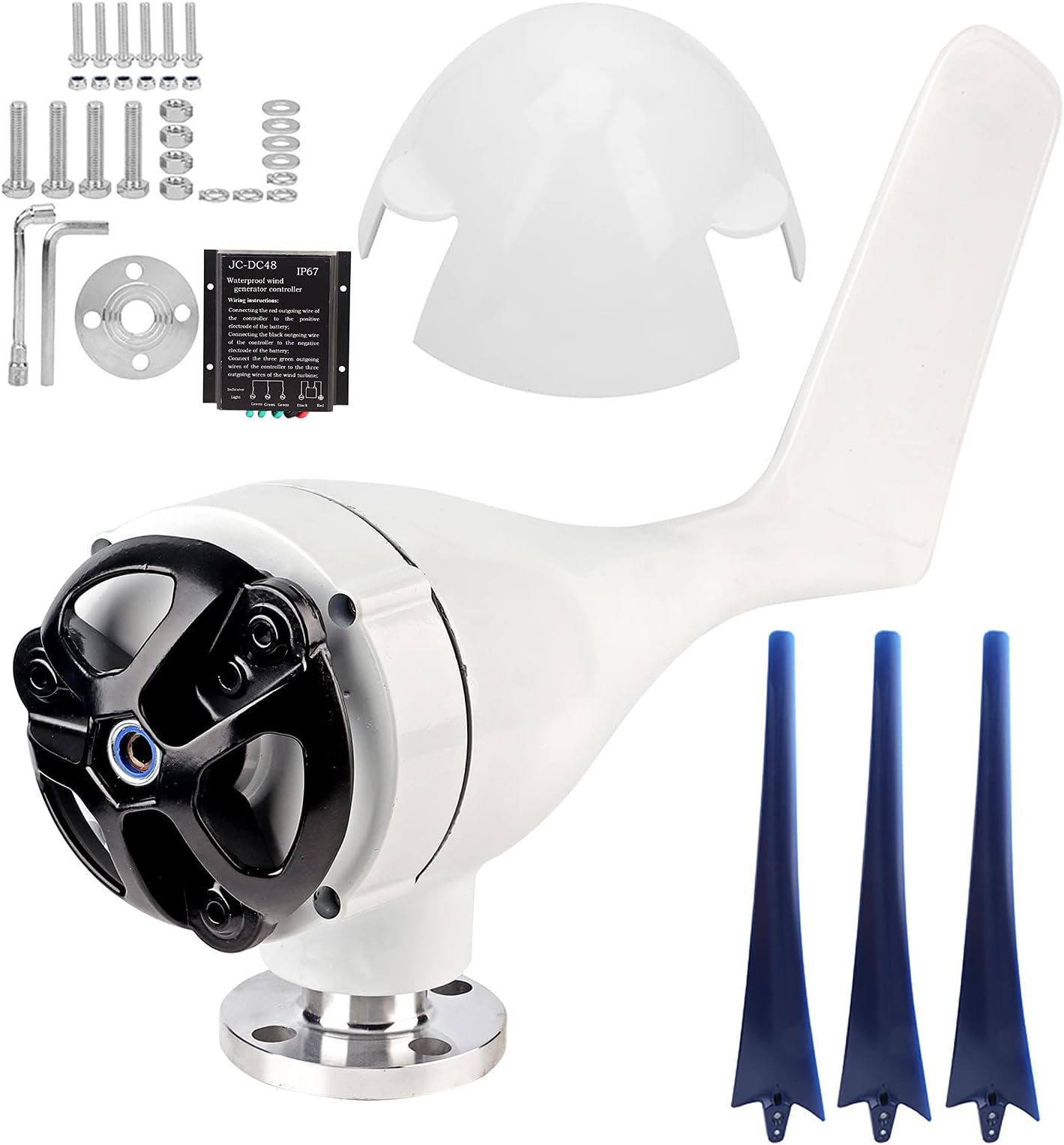 300W Wind Turbines Generator Kit 3 Blade Aerogenerator High Efficiency Durable Alloy Plastic 12V 24V 48V Optional for Boats Terraces Cabins Mobile Home Charging (48V)