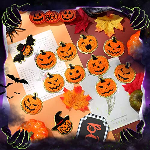 60 Pieces Halloween Iron On Patches Self Adhesive Pumpkin Chenille Sew On Stickers Applique For Diy Crafts T Shirt Clothing Jackets Backpacks Jeans Party Decorations Accessories #TOP6