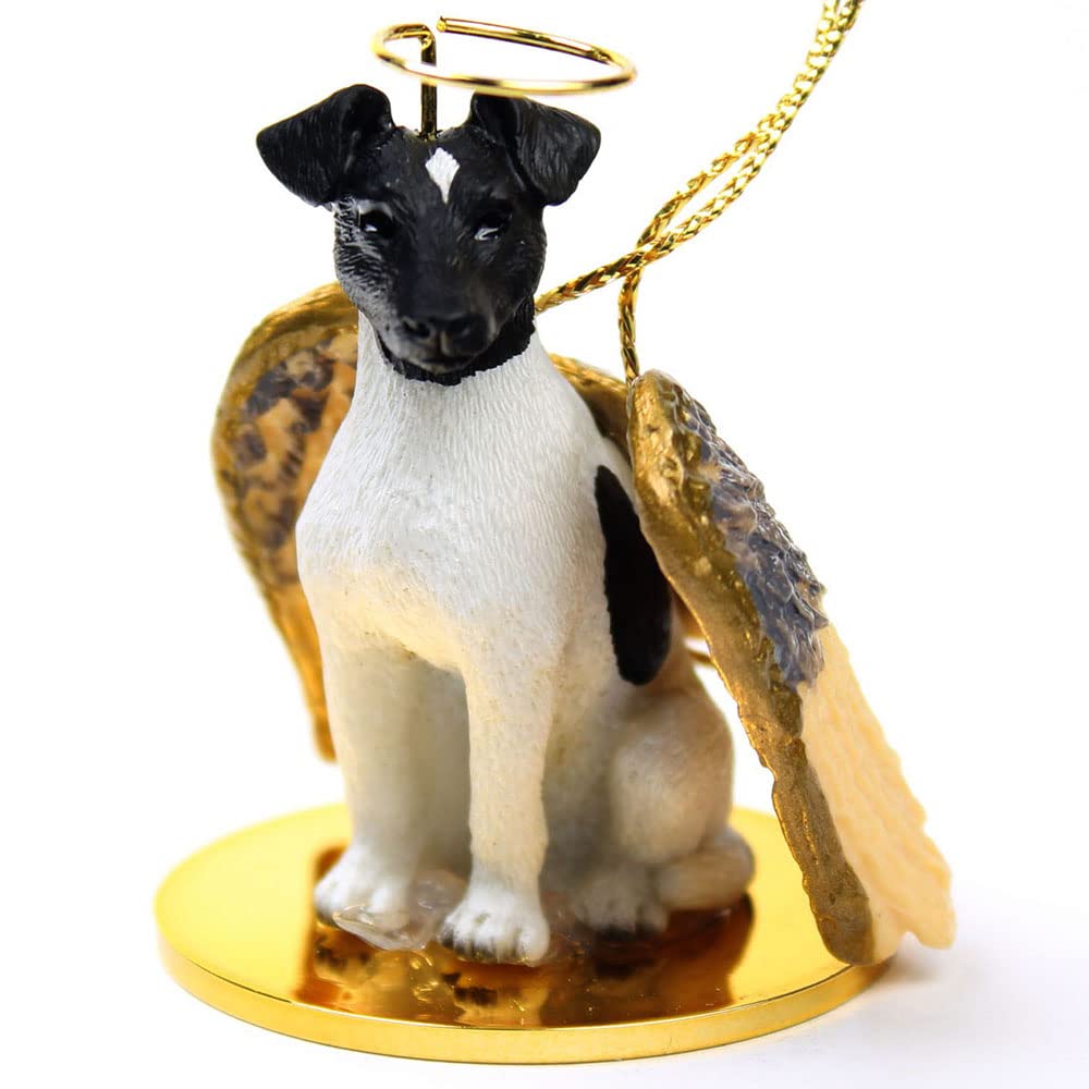 Fox Terrier noir et blanc statuette ange en résine haute finition pour collection