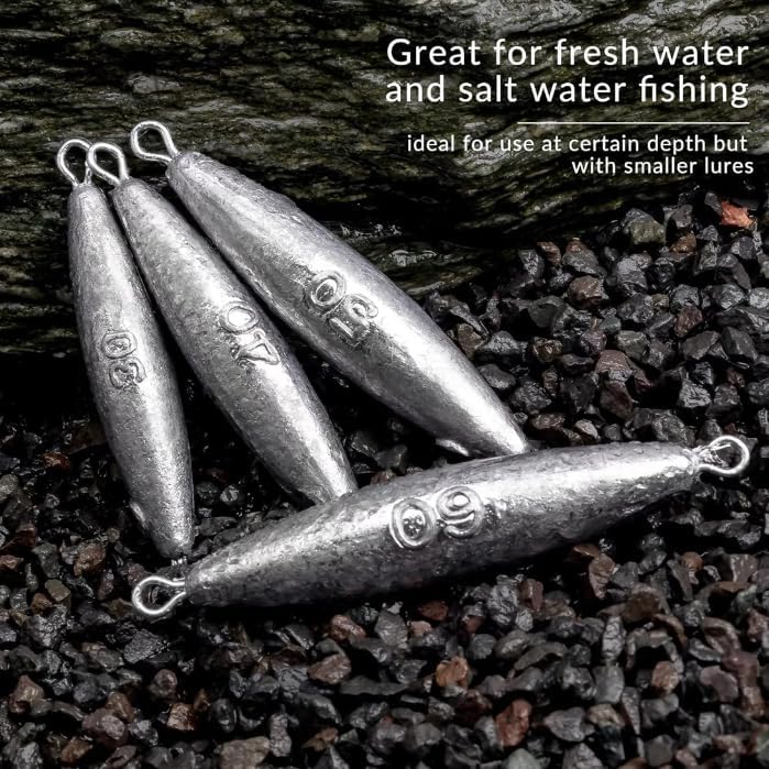 Torpedo Fishing Sinkers 16oz - 10 Pieces (Lead, Fishing Weight, Double Ring Good for Salt and Fresh Water)