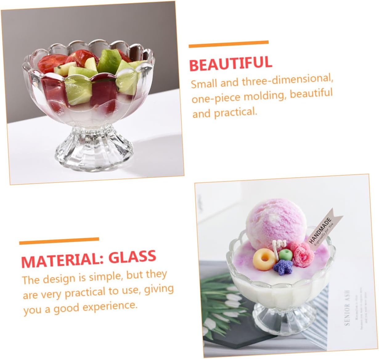 Homoyoyo 100ml Ice Cream Cup Set Glass Dessert Bowl Smooth Surface for Jelly Pudding Mousse Easy to Cle