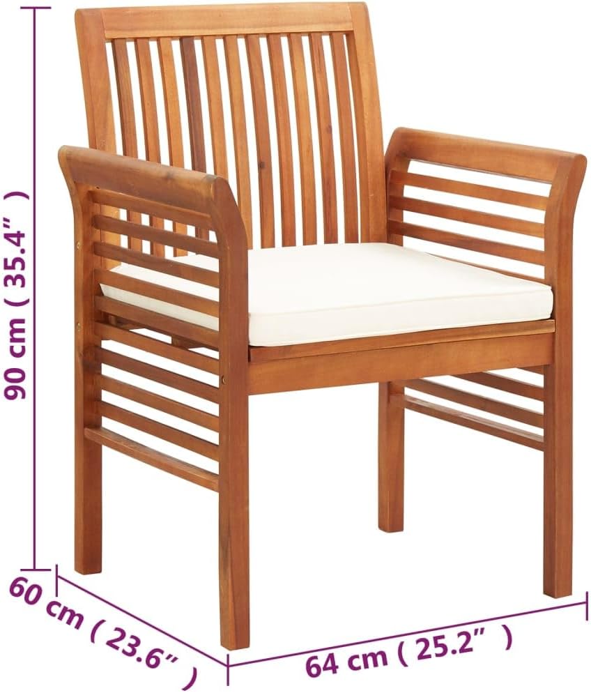 vidaXL Modern Dining Chair 2 Pcs, Outdoor Patio Dining Chair with Cushion, Wooden Chair for Garden Poolside Lawn Backyard, Solid Wood Acacia