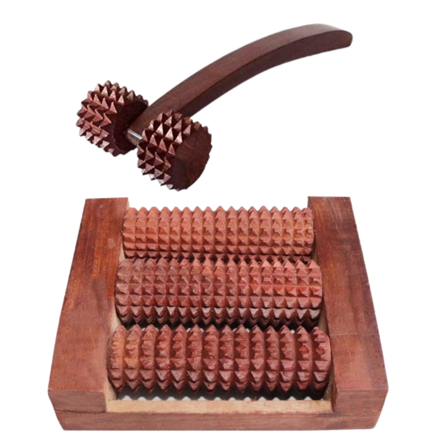 "Crystal Wooden Triple Roller Foot Massager - Easy-to-Use, Portable, Stress & Pain Relief, Acupressure (6x6x2), Hand/Leg Massager for Blood Circulation Improvement (Set of 2)"